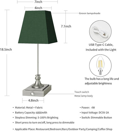 Rechargeable LED Table Lamps with Stepless Touch Control,Sliver Cordless Lamp for Living Room&Bedside&Patio&Shower,Small Desk Lamp(6000mAH Battery),1 Pack for Home Decor,Best Gifts for Family