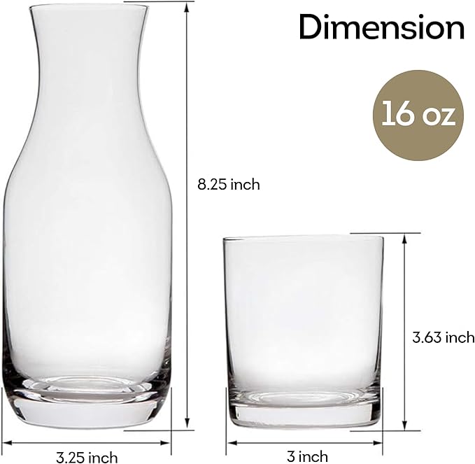 Lily's Home Bedside Night Water Carafe with Tumbler Glass, Use in Bedroom Bathroom, or Kitchen, Use Cup as Lid, 16 Ounces Contemporary
