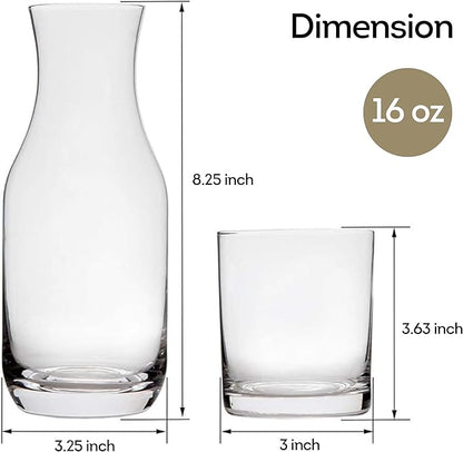 Lily's Home Bedside Night Water Carafe with Tumbler Glass, Use in Bedroom Bathroom, or Kitchen, Use Cup as Lid, 16 Ounces Contemporary