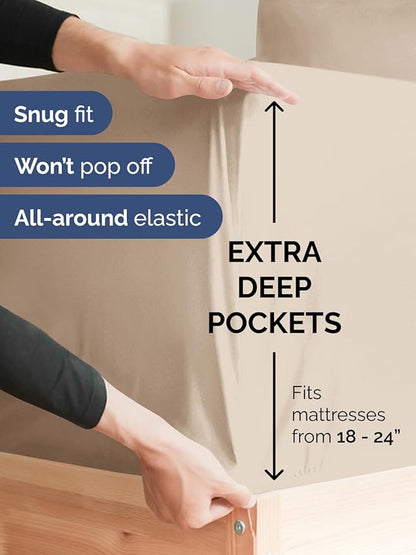 Extra Deep Twin Sheet Set - 4 Piece Breathable and Cooling Sheets - Hotel Luxury Bedding for Women, Men, Kids & Teens - Easy & Secure Fit - Soft, Wrinkle Free and Comfy - Extra Deep Pockets - Wheat