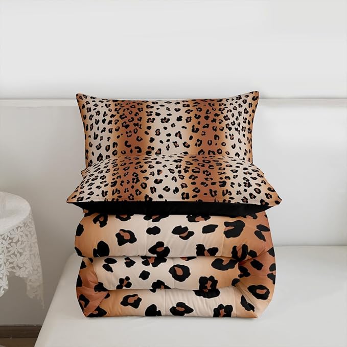 Erosebridal Leopard Print Comforter King Size for Kids Teens Adults,Ombre Grey Leopard Bedding Set,African Cheetah Print Duvet Insert,Farmhouse Quilt Bedroom Decor