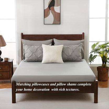 Sheet&Joy King Size Comforter Set, 7-Piece Bed in a Bag, Pintuck Bedding Set for All Season, Includes Comforter, Flat Sheet, Fitted Sheet, Pillowcases and Pillowshams, Grey