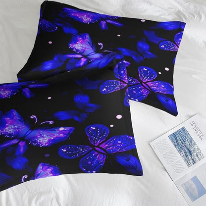 Comforter Set King Size, Purple Blue Galaxy 7 Pcs Bedding for Kids and Adults, Butterfly Flower Summer Bed Sheet Sets with Fitted Sheet 2 Pillowcases & 2 Shams for Bedroom Bed Decor