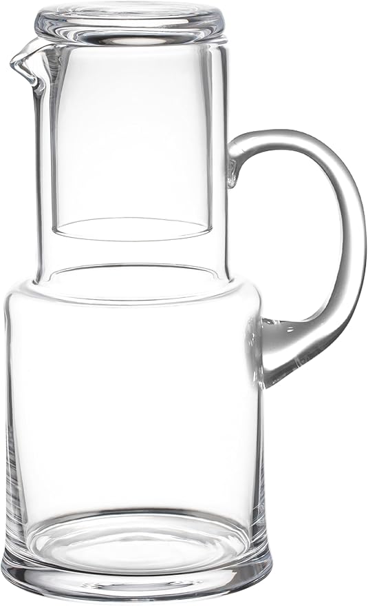 Barski Glass 2-Piece Water Set - Large – Bedside Night Carafe Pitcher/Desktop Water Set – 25 oz Carafe Pitcher & 6 oz Cup Tumbler – Made in Europe