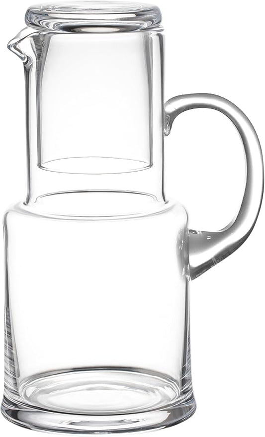 Barski Glass 2-Piece Water Set - Large – Bedside Night Carafe Pitcher/Desktop Water Set – 25 oz Carafe Pitcher & 6 oz Cup Tumbler – Made in Europe