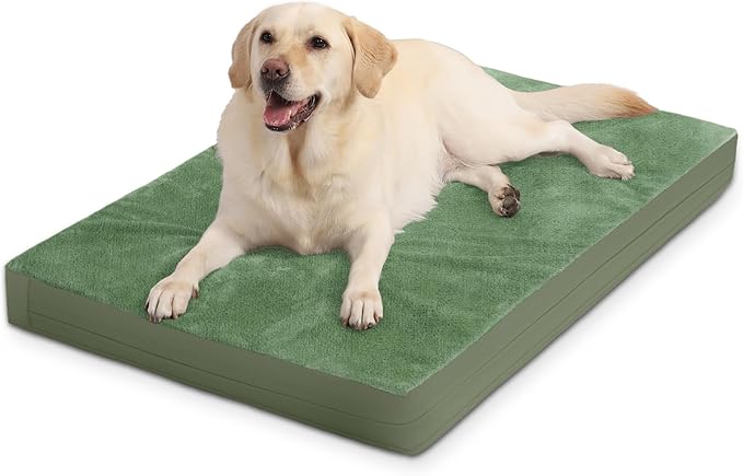 Outdoor Dog Beds Waterproof Washable, XXL Crate Pad 48 inch Extra Large Sized Leather Foam Pet Bed with Removable Cover Reversible, Jumbo Anti-Slip Kennel Pad, 47"x29", Green