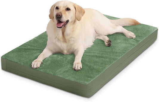 Outdoor Dog Beds Large Sized Dog Waterproof Washable, XL Leather Crate Pad 42 inch, Extra Large Orthopedic Foam Pet Bed with Removable Cover Reversible, Anti-Slip Kennel Pad, 41"x27", Green