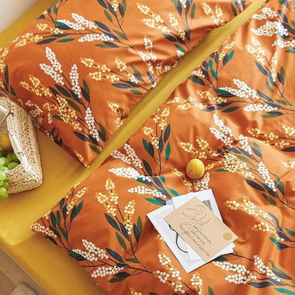 Luxlovery Floral Comforter Set Twin Botanical Orange Bohemian Bedding Comforter Set Women Girls Vintage Style Blanket Quilts Breathable Modern Rustic Leaves Bedding Set Hotel Quality Twin Comforter
