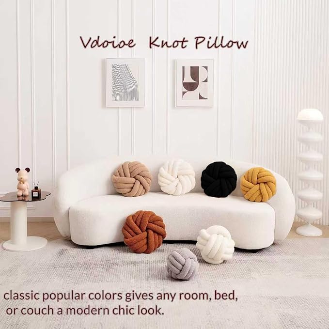 Black Knot Pillow 13.7'' Round Throw Pillow Soft Plush Knot Ball Pillow Handmade Decorative Pillow for Couch Modern Home Decorative Knotted Pillow Cushion Pillows for Bed Bedroom, Sofa
