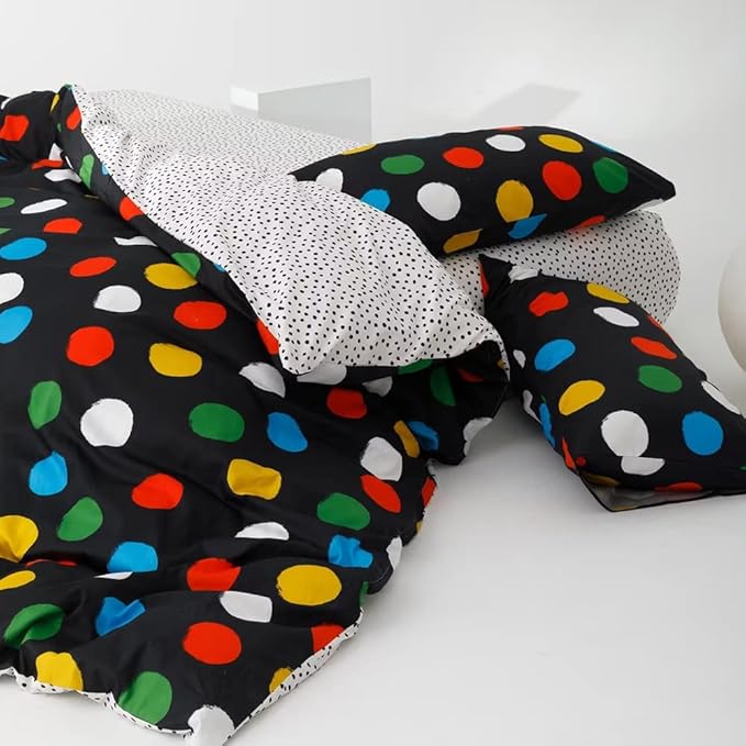 CLOTHKNOW Colorful Dot Comforter Sets Full 3Pcs Black Bedding Comforter Sets White Yellow Green Blue Rust Ball Comforter Bedding Sets Full
