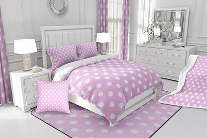 Manfei Polka Dots Comforter Set Queen Size,Cartoon French Style Dots Rose Pink White Bedding Set for Teens Adults,Modern Geometric Circles Abstract Simple Art Comforter,3 Pcs 2 Pillowcases