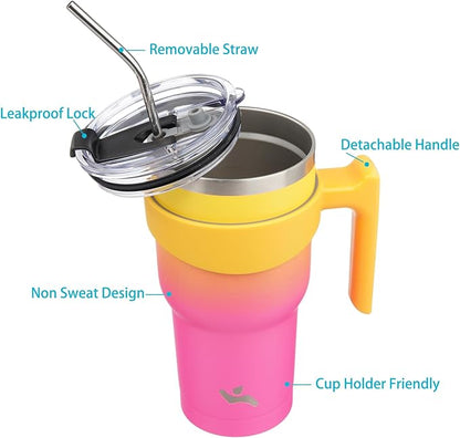 40 oz Tumbler with Handle and 2 Straw 2 Lid, Insulated Water Bottle Stainless Steel Vacuum Cup Reusable Travel Mug,Rainbow