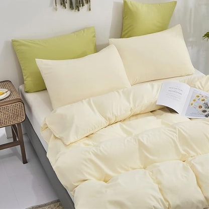 KAREVER Light Yellow Comforter Set King Off White Bedding Set Men Beige Breathable Ivory Bedding Set Women Soft Off White King Ivory Bedding Comforter Set