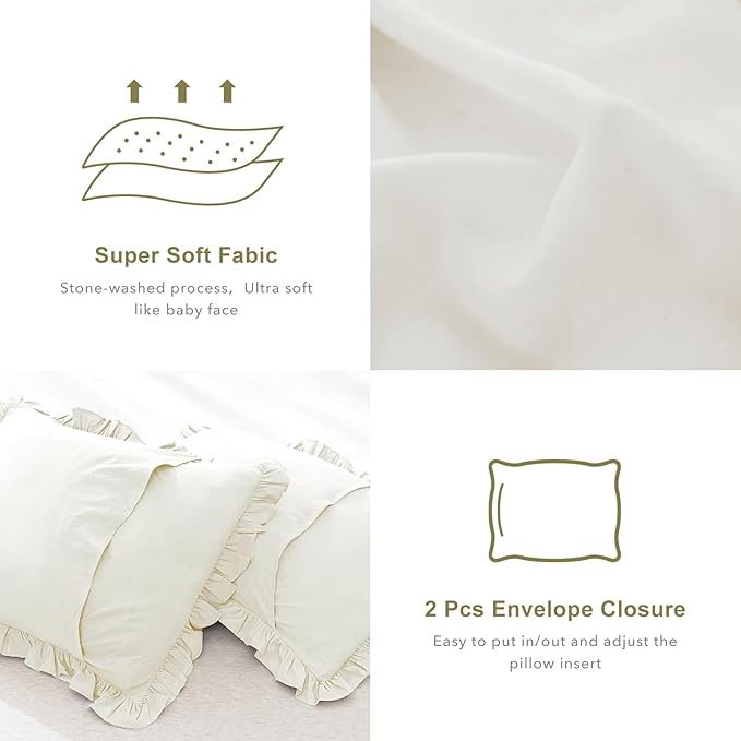 QSH Ivory Ruffled Oversized King Comforter 120x120,3PCs Farmhouse Shabby French Country Chic Ruffle Bed Comforter Set Lightweight Boho California King Comforter Ultra Soft Microfiber Fluffy Bedding