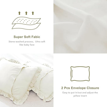 QSH Ivory Ruffled Oversized King Comforter 120x120,3PCs Farmhouse Shabby French Country Chic Ruffle Bed Comforter Set Lightweight Boho California King Comforter Ultra Soft Microfiber Fluffy Bedding