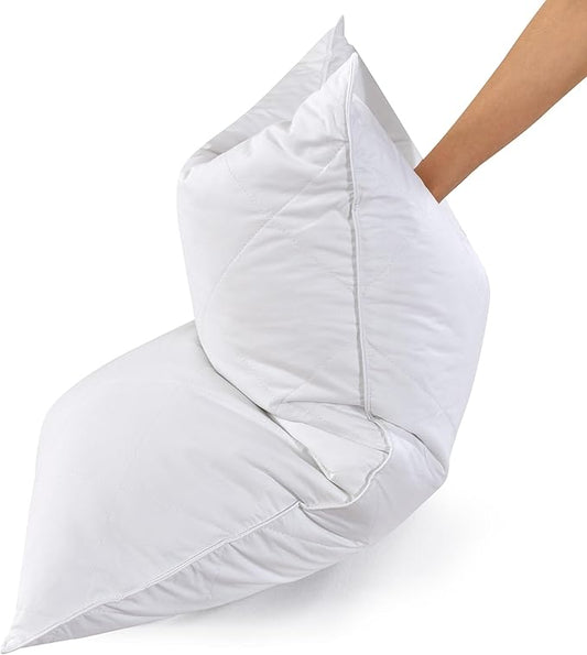 Three Geese White Goose Feather Cotton Pillows Standard Size Set of 2- Soft 600 Thread Count 100% Cotton, Medium Firm,Soft Support Surround Fill Cotton (Standard Size:Pack of 2)