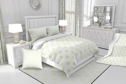 Manfei Cute Polka Dots Comforter Set King Size,Cartoon Dots French Style Lovely Bedding Set for Adults Room,Geometric Circles Yellow Green White Simple Art Comforter,3 Pcs 2 Pillowcases
