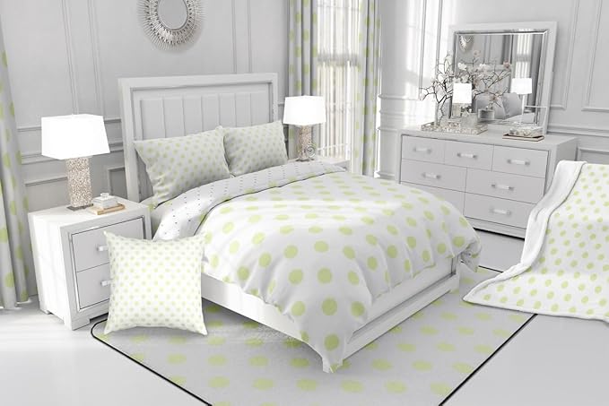 Manfei Cute Polka Dots Comforter Set Queen Size,Cartoon Dots French Style Lovely Bedding Set for Teens Adults,Geometric Circles Yellow Green White Simple Art Comforter,3 Pcs 2 Pillowcases
