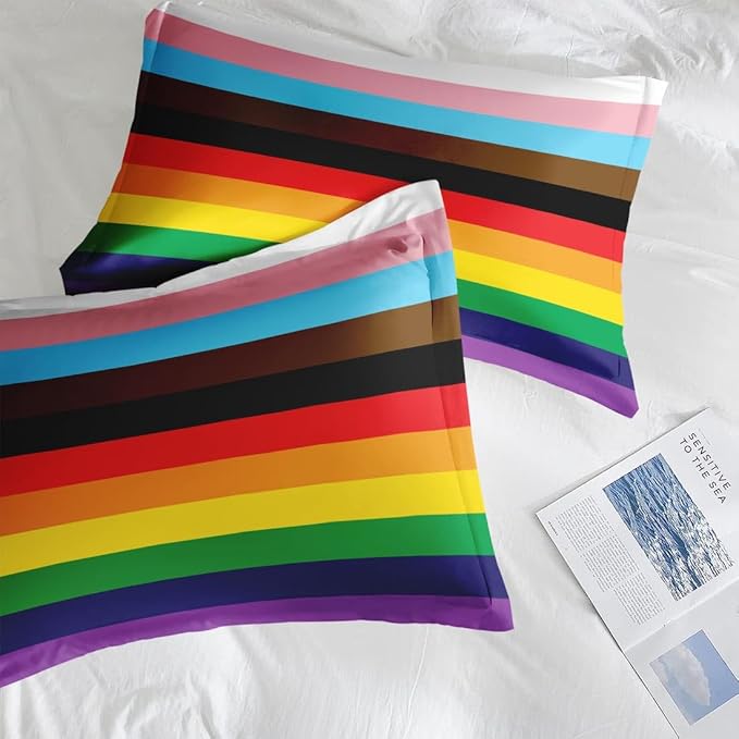 Comforter Set Twin Size, Pride Flag 5 Pcs Bedding for Kids and Adults, Rainbow Stripe Bed Sheet Sets with Fitted Sheet Pillowcase & Sham for Bedroom Bed Decor