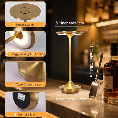 Rechargeable Cordless Table Lamp,Portable Outdoor 6000mAh Battery Operated LED Table Light Touch Control 3 Color Dimmable for Bedroom,Patio,Cofee,Camping,Dining,Restaurant&Livingroom-Gold
