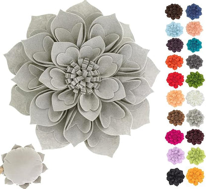 Fennco Styles Handmade 3D Heart-Shaped Petals Flower Decorative Filled Throw Pillow 13" Round - Grey Floral Pillow for Couch, Home Décor and Holiday, Housewarming Gift