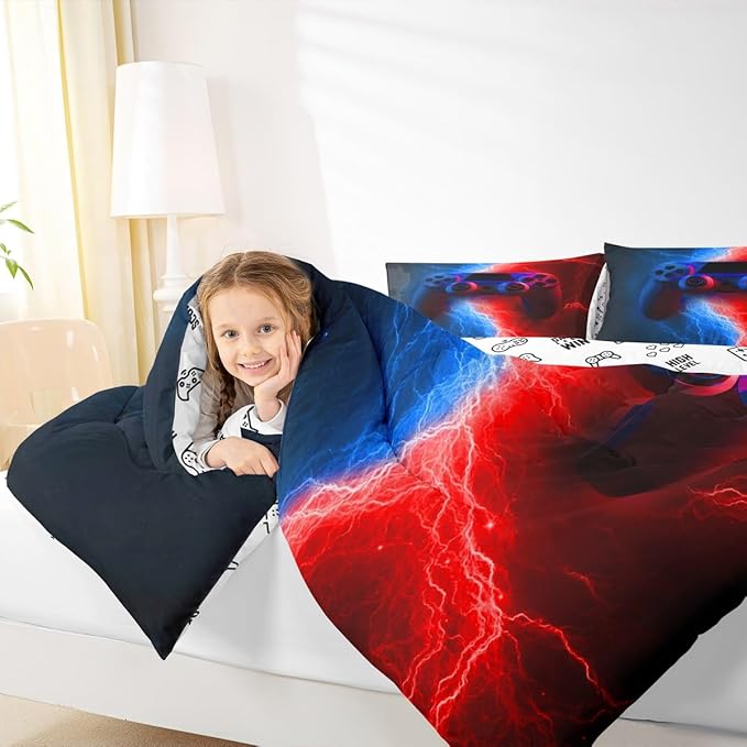 Erosebridal Boys Bedding Sets - Twin Gaming Comforter Sets for Kids, Toddler Bedding Set, Red Blue