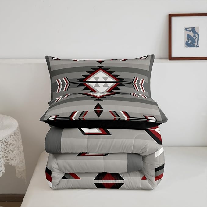 Erosebridal Western Boho Bedding Sets Twin Southwestern Aztec Comforter Set Bohemian American Native Quilt Set for Boys Adults Men,Exotic Tribal Geometric Duvet Insert Farmhouse Home Room Decor