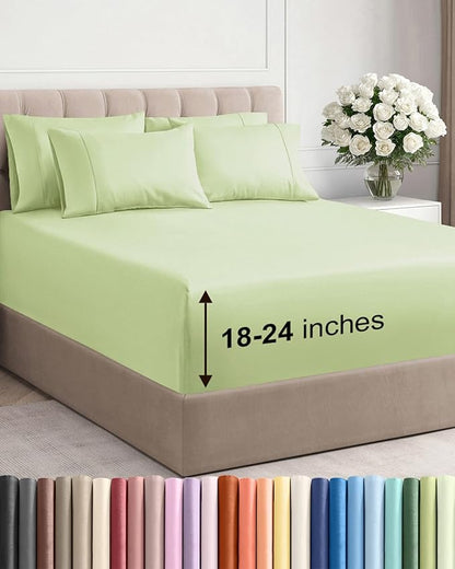 Extra Deep Full Sheet Set - 6 Piece Breathable and Cooling Sheets - Hotel Luxury Bedding for Women, Men, Kids & Teens - Easy & Secure Fit - Soft, Wrinkle Free & Comfy - Extra Deep Pockets - Light Sage