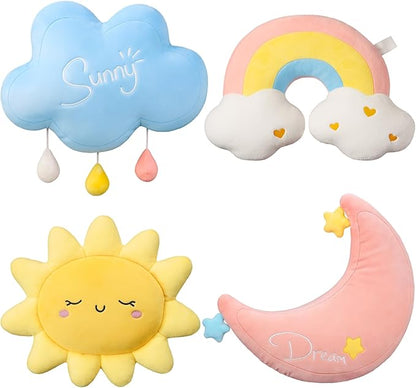 4 Pcs Cloud Rainbow Moon Sun Pillow 17" Soft Plush Pillow Cute Stuffed Throw Cushion Decorative Creative Cushion for Home Decor Gift Room Reading Nook Decorations