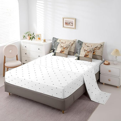 Erosebridal Elk Deer Bed in a Bag King Size Comforter Set 7 Pieces,Woodland Animals Bedding Sets Wild Animals Sheet Set with Comforter