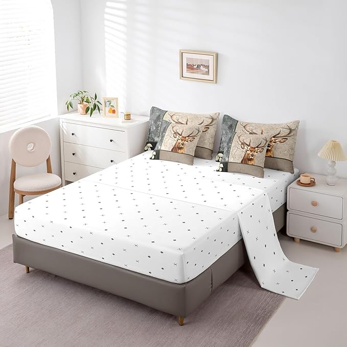 Elk Deer 7 Piece Comforter Set Full Bed in a Bag,Woodland Animals Bedding Sets Wild Animals Sheet Set with Comforter