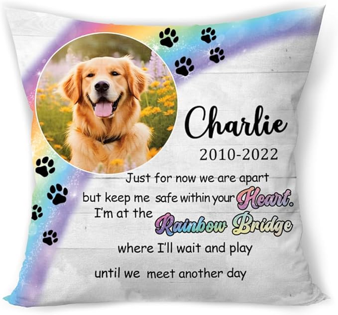 Personalized Pet Photo Memorial Throw Pillow (Insert Included), Dog Memorial Gifts for Loss of Dog, Pet Pillows Photo, Pet Loss Gift Sympathy Gift for Pet, Pillow Case Cover, Pillow Pet Dog