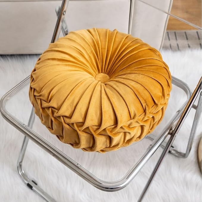 MOCOFO Round Velvet Throw Pillow, Pumpkin Shape Decorative Floor Cushion, Handcrafted Pleated Design, 14 and 16 Inch Diameter, Multiple Colors, Polyester Fill (Terracotta, 16")