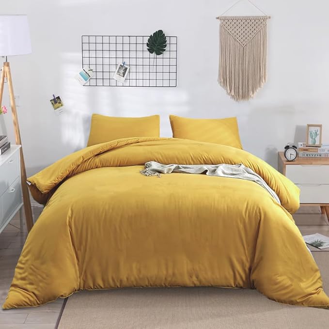 Pureant Mustard Comforter Set King Dark Yellow Bedding Comforter Sets Solid Yellow King Comforter for Women Girls Soft Turmetric King Size Comforter Sets Solid Ginger Blanket Durable