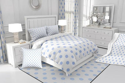 Manfei Blue Polka Dots Comforter Set,Geometric Circles Purple White Simple Art Bedding Set for Teens Young Room,French Style Dots Cartoon Cute Quilt Set 3 Pcs with 2 Pillowcases,Full