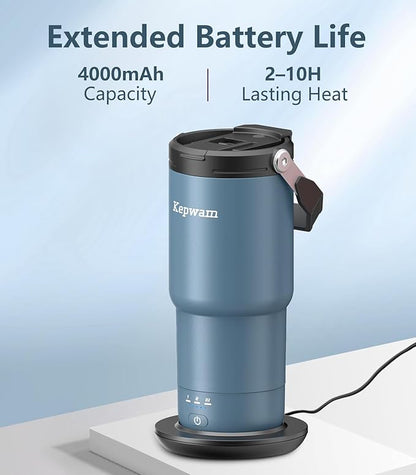 Kepwam T3 Self-Heating Travel Mug 20oz, Temperature-Controlled Coffee Warmer Mug, Smart Travel Coffee Mug Keep Coffee Drinks Hot, Heated Mug Great for Driver Outdoor Fits Car Cup Holders