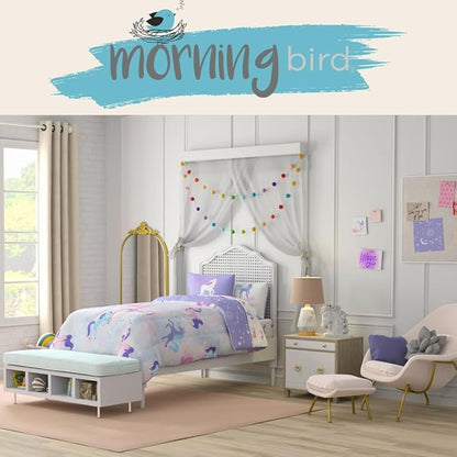Morning Bird Unicorns Astrology Kids Bedding Super Soft & Cozy Reversible Microfiber Comforter and Sheet Set with Sham, 5 Piece Twin Size, by Franco