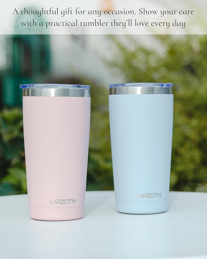 Travel Coffee Tumbler 20oz, Leakproof Travel Coffee Mug with Dual Lids and Straw, Stainless Steel Double Wall Vacuum Insulated Tumbler for Hot/Iced Drinks (Brown, Textured Matte)