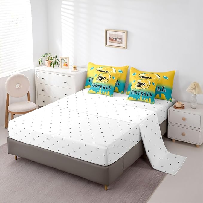 Erosebridal Football Bed in A Bag Football Fans Comforter Set with Sheets American Rugby Sports 7 Piece Bedding Set Full Size for Kids Boys Girls Teen,Ball Competitive Games Bed Set
