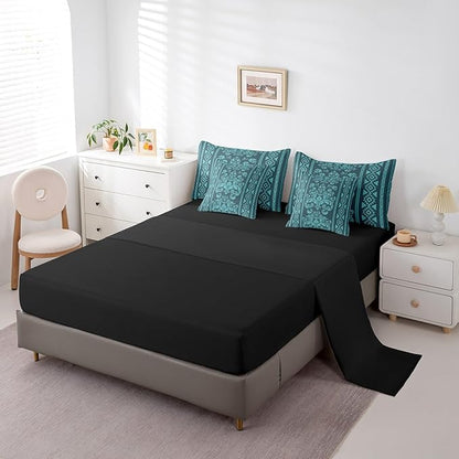 Comforter Set Full Size, Turquoise Aztec Damask 7 Pcs Bedding for Kids and Adults, Victorian Decor Western Baroque Goth Bed Sheet Sets with Fitted Sheet 2 Pillowcases & 2 Shams for Bedroom Bed Decor