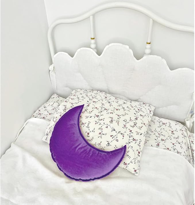 Moon Shaped Throw Pillow Star Couch Cushion Decorative Pillows Fluffy Velvet Stars Home Decor Plush for Bedroom (Moon, Purple)