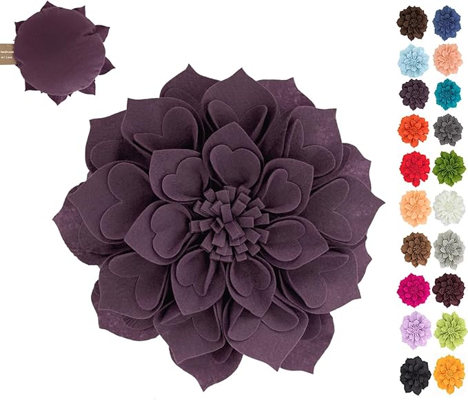 Fennco Styles Handmade 3D Heart-Shaped Petals Flower Decorative Filled Throw Pillow 13" Round - Violet Floral Pillow for Couch, Home Décor and Holiday, Housewarming Gift