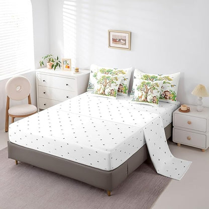Erosebridal Zoo Animal 7 Piece Bedding Set Queen Size,Elephant Monkey Koala Bed in a Bag,Birds Trees Bed Set Includes Comforter, Sheet Set, Pillowcases & Pillow Covers All Season Bedroom Decor