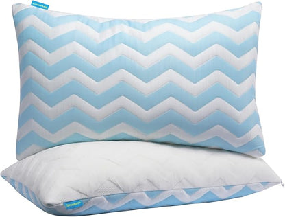 Dreamara Cooling Bed Pillows Queen Size Set of 2 – Adjustable Loft Shredded Memory Foam Pillows for Side, Back & Stomach Sleepers, Supportive & Breathable for Hot Sleepers (Blue)