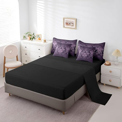 Erosebridal Gothic Damask Comforter Set 7 Piece Bed in a Bag Twin,Exotic Moth Bedding Sets Purple Victorian Floral Goth Sheet Set with Comforter
