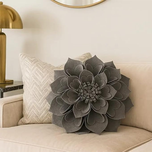 Fennco Styles Handmade 3D Heart-Shaped Petals Flower Decorative Filled Throw Pillow 13" Round - Slate Floral Pillow for Couch, Home Décor and Holiday, Housewarming Gift