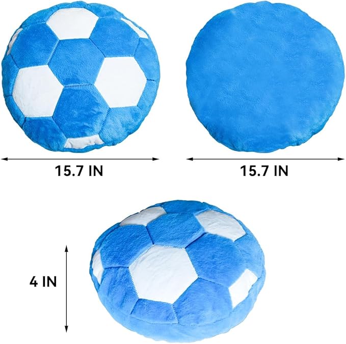 Blue Soccer Pillow Fluffy Soccer Ball Throw Pillow for Bedroom Decor Soft Sports Themed Room Accent Perfect for Soccer Decorations Valentines Day Gifts 15.7 Inches