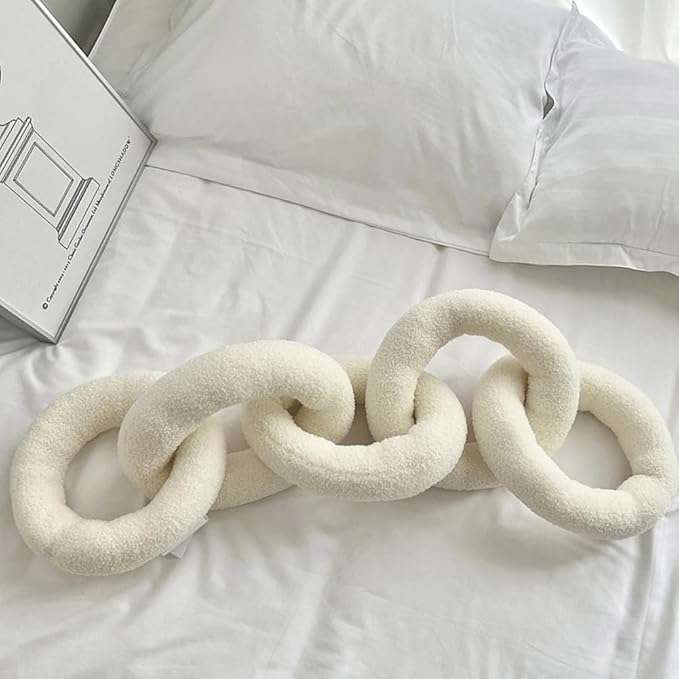 Long Chain Throw Pillow Knot Pillow，Knotted Chain Shape Cushion Dorm Room Decor Household Throw Knot Decorative Cushion for Bed Living Room (White)