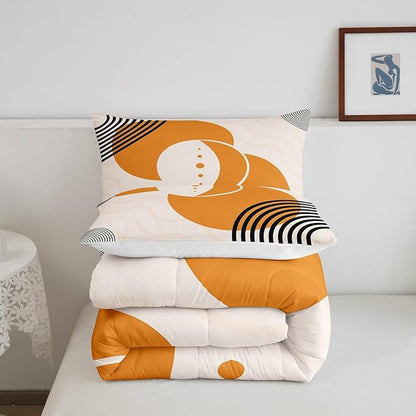 Erosebridal Orange Minimalist Bedding King Mid Century Comforter Set, Geometric Circle Duvet Insert Black Creamy White Aesthetic Down Comforter, Modern Bedding Comforter Sets Microfiber 3 Pieces