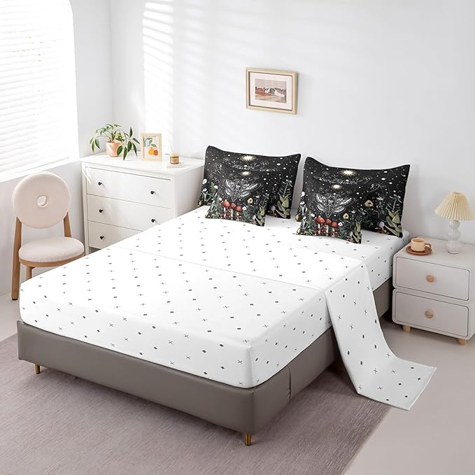 Feelyou Boho Moth Bedding Set Kids Bohemian Galaxy Comforter Set Full Size 7 Pieces Boys Girls Wild Mushroom Floral Bed in a Bag Eoxtic Bed Set with Comforter, Sheet Set, Pillowcases, Pillow Covers